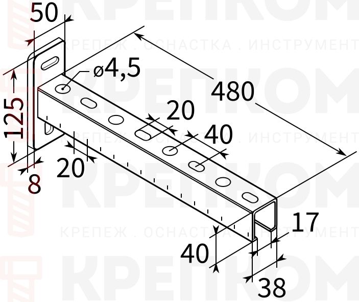 Консоль 38х40х2 TERMOCLIP - схема, чертеж