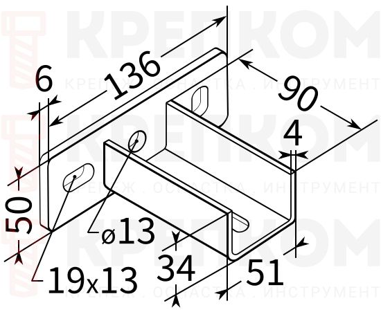 Фланец седельный поперечный 38-41 6F2 TERMOCLIP Фланец седельный поперечный 38-41 6F2 TERMOCLIP - схема, чертеж
