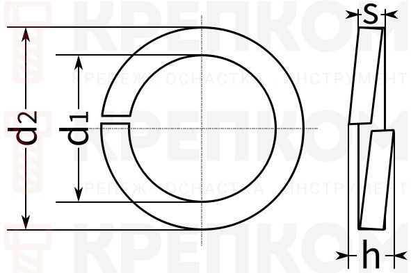 Шайба-гровер пружинная DIN 127 тип А, пружинная сталь Шайба-гровер пружинная DIN 127 тип А, пружинная сталь