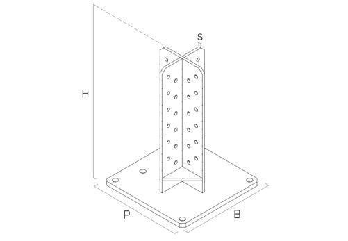 Опора крестовидная 260х260х312 мм Holz XS10160, горячий цинк Опора крестовидная 260х260х312 мм Holz XS10160, горячий цинк - схема