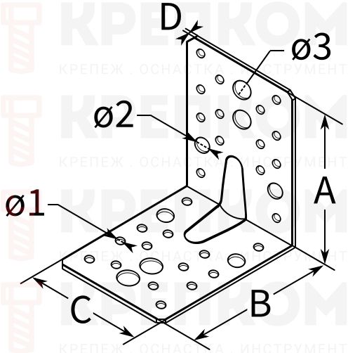 Уголок усиленный 100х100х80х2,5 мм RKP14 - схема Уголок усиленный 100х100х80х2,5 мм RKP14 - схема