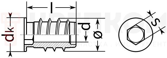 Втулка резьбовая 314 A0, малый фланец - схема, чертеж
