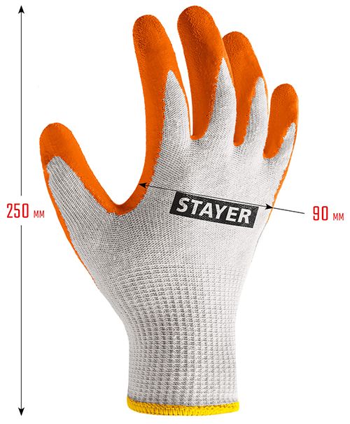 Перчатки хлопчатобумажные с рельефным латексным покрытием S-M Ultra Stayer 11403-S - размеры Перчатки хлопчатобумажные с рельефным латексным покрытием S-M Ultra Stayer 11403-S - размеры
