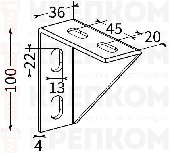 Угловая консоль для монтажной системы FUS Fischer WK 100х100-схема Угловая консоль для монтажной системы FUS Fischer WK 100х100-схема