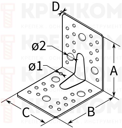 Уголок усил. RKPL2 105 х105 х 90 х 2,0 мм - схема Уголок усил. RKPL2 105 х105 х 90 х 2,0 мм - схема