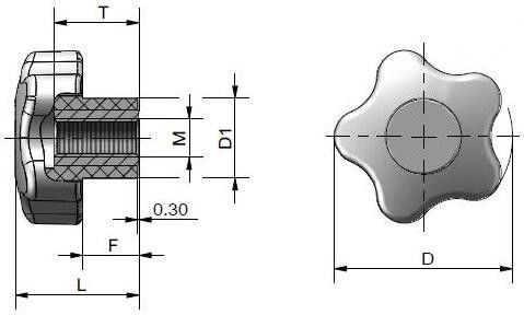 Ручка звездообразная с внутренней резьбой - схема, чертеж