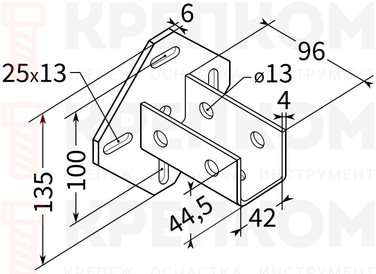 Фланец седельный универсальный 38-41 6F6 HZn TERMOCLIP - схема, чертеж