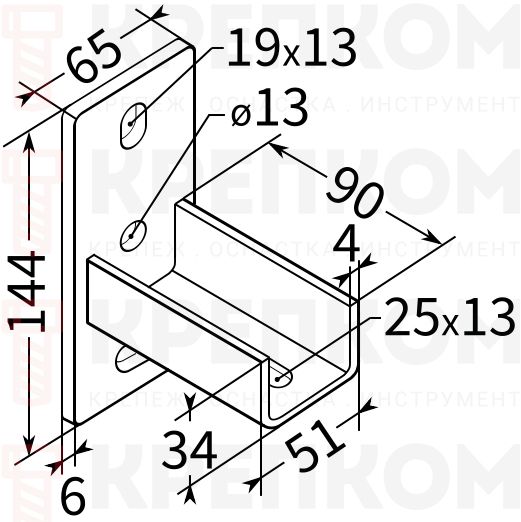 Фланец седельный продольный 38-41 6F2 TERMOCLIP Фланец седельный продольный 38-41 6F2 TERMOCLIP - схема, чертеж