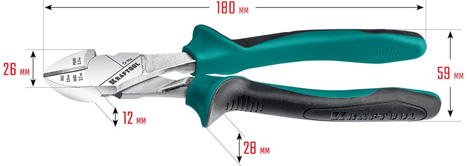 Бокорезы усиленные 180 мм с эксцентриковым шарниром Kraftool 22011-5-18 - размеры Бокорезы усиленные 180 мм с эксцентриковым шарниром Kraftool 22011-5-18 - размеры