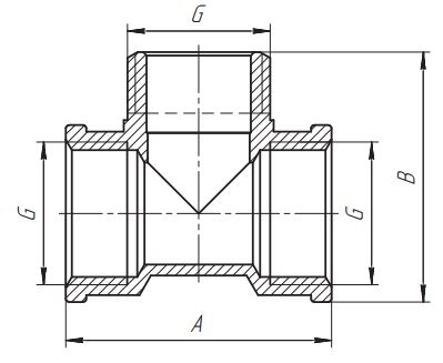 Тройник (вн-нар-вн) Aqualink - чертеж Тройник (вн-нар-вн) Aqualink - чертеж
