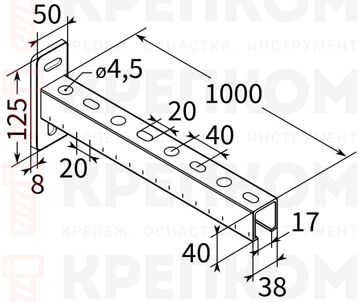 Консоль 38х40х2 TERMOCLIP - схема, чертеж