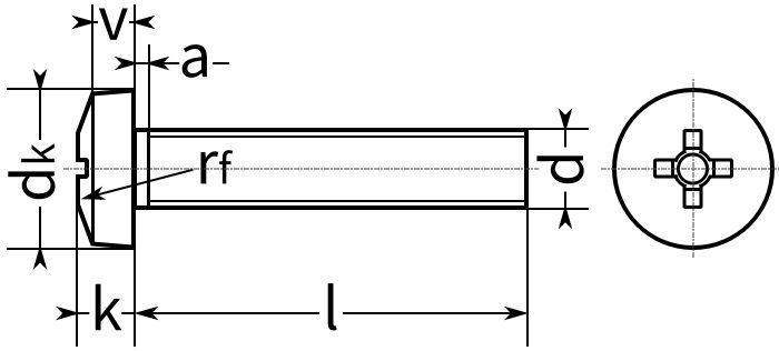 Винт с полукруглой головкой DIN 7985 (ISO 7045) - схема Винт с полукруглой головкой DIN 7985 (ISO 7045) - схема