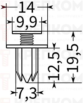 Клипса автомобильная с резьбовым штырьком 0183 - схема