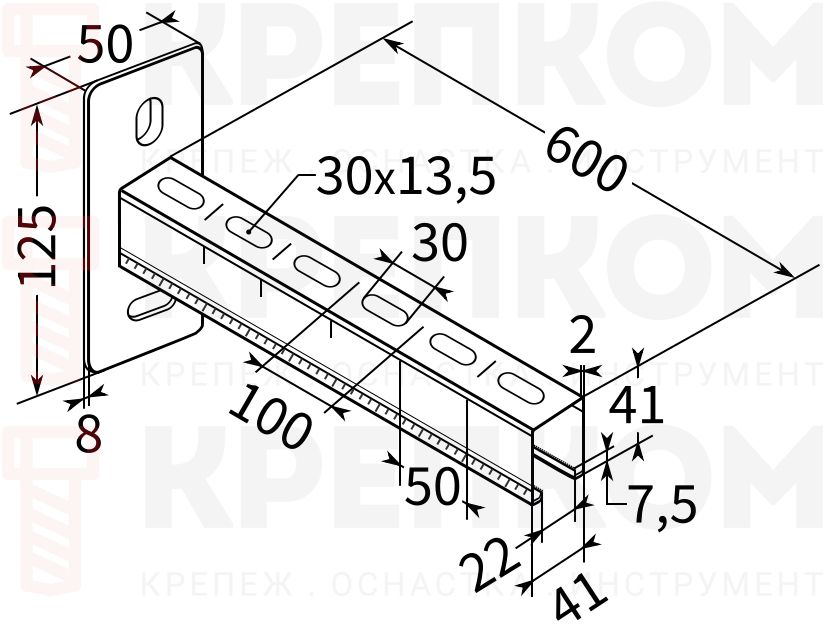 Консоль 41х41х2 TERMOCLIP - схема, чертеж
