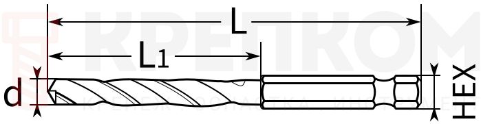 Сверло по металлу спиральное, шестигранный хвостовик E1/4" 135° Impact Ready Kraftool, быстрорежущая сталь M35 (5% Co) - схема Сверло по металлу спиральное, шестигранный хвостовик E1/4" 135° Impact Ready Kraftool, быстрорежущая сталь M35 (5% Co) - схема
