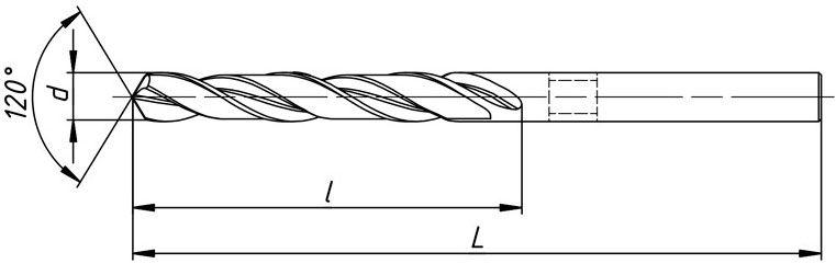 Сверло по металлу левого вращения с цилиндрическим хвостовиком, ГОСТ 10902-77 РИ, сталь Р18 Сверло по металлу левого вращения с цилиндрическим хвостовиком, ГОСТ 10902-77 РИ, сталь Р18 - схема