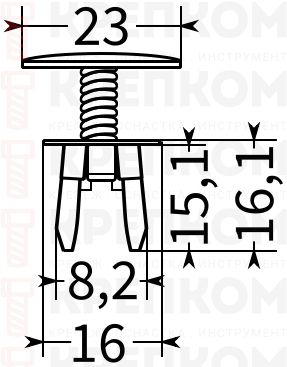Клипса автомобильная с резьбовым штырьком 925 Клипса автомобильная с резьбовым штырьком 925 - схема, чертеж