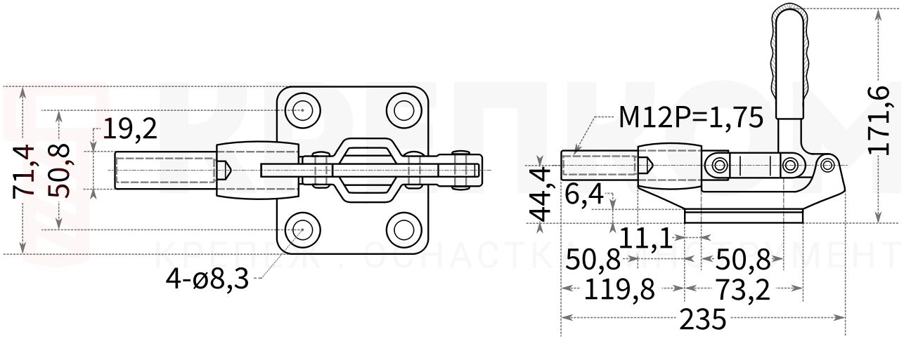 Зажим плунжерный 60 мм (416-I) - схема Зажим плунжерный 60 мм (416-I) - схема