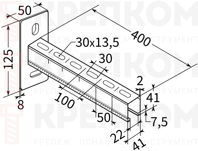 Консоль 41х41х2 TERMOCLIP - схема, чертеж