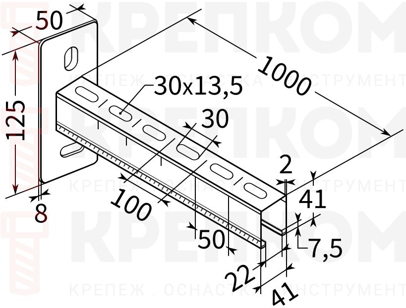 Консоль 41х41х2 TERMOCLIP - схема, чертеж