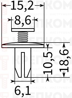 Клипса автомобильная с резьбовым штырьком 0171 - схема, чертеж
