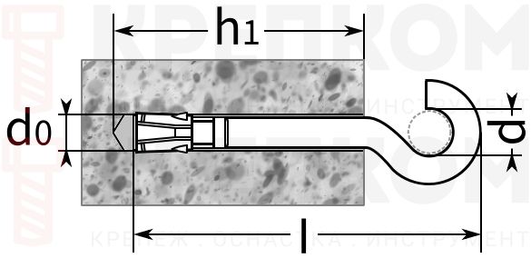 Гвоздевой анкер fischer с крюком Гвоздевой анкер fischer с крюком - схема, чертеж