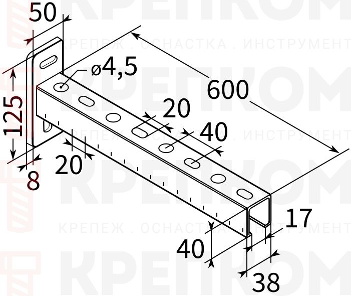 Консоль 38х40х2 TERMOCLIP - схема, чертеж