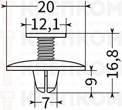 Клипса автомобильная с резьбовым штырьком 0159 - схема, чертеж
