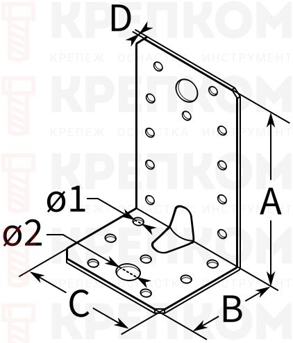 Уголок усиленный 90х50х55х2,0 мм RKPL3 - схема Уголок усиленный 90х50х55х2,0 мм RKPL3 - схема