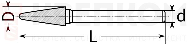 Борфреза твердосплавная L (конус со сферическим окончанием) Messer - чертеж Борфреза твердосплавная L (конус со сферическим окончанием) Messer - чертеж