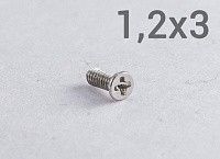 Шуруп 1,2х3 мм с потайной головкой и тупым концом, оцинкованная сталь Шуруп 1,2х3 мм с потайной головкой и тупым концом, оцинкованная сталь