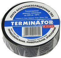 Изолента черная ПВХ, огнеупорная 0,13 мм, 15 мм, 10 м Terminator IZ 1510FR Изолента черная ПВХ, огнеупорная 0,13 мм, 15 мм, 10 м Terminator IZ 1510FR