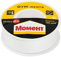 Лента тефлоновая уплотнительная (ФУМ) 19 мм х 20 м Момент 2230214, в шоу-боксе Лента тефлоновая уплотнительная (ФУМ) 19 мм х 20 м Момент 2230214, в шоу-боксе