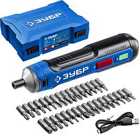 Отвертка аккумуляторная с набором бит в кейсе ЗУБР Профессионал Go 4 Vmax PSD-4S, 33 биты Отвертка аккумуляторная с набором бит в кейсе ЗУБР Профессионал Go 4 Vmax PSD-4S, 33 биты