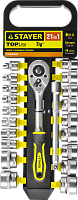 Набор торцовых головок с трещоткой RSS 21M 3/8" Stayer Standart 27752-H21, 21 предметов Набор торцовых головок с трещоткой RSS 21M 3/8" Stayer Standart 27752-H21, 21 предметов