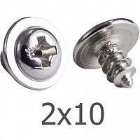 Шуруп 2х10 с прессшайбой и острым концом, оцинкованная сталь Шуруп 2х10 с прессшайбой и острым концом, оцинкованная сталь