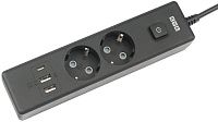 Удлинитель 2 розетки 3 USB-порта Power Cube PC-5B-2M, черный  Удлинитель 2 розетки 3 USB-порта Power Cube PC-5B-2M, черный