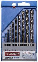 Набор сверл по металлу 1-10 мм, 10 шт Р6М5 ЗУБР 29625-H10 Набор сверл по металлу 1-10 мм, 10 шт Р6М5 ЗУБР 29625-H10