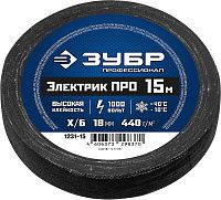 Изолента на х/б основе 18 мм х 15 м, 1 000 В ЗУБР PROF 1231-15, черная Изолента на х/б основе 18 мм х 15 м, 1 000 В ЗУБР PROF 1231-15, черная
