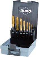 Набор резьбонарезной M3-M12, HSS-G TiN, DIN 371/376 Ruko 245065RO, 7 предметов, метрическая резьба Набор резьбонарезной M3-M12, HSS-G TiN, DIN 371/376 Ruko 245065RO, 7 предметов, метрическая резьба
