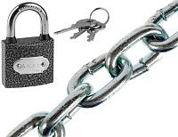 Противоугонная цепь 1м с замком, комплект - 6х18 мм / 6х38 мм, оцинкованная Противоугонная цепь 1м с замком, комплект - 6х18 мм / 6х38 мм, оцинкованная