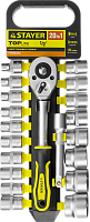 Набор торцовых головок с трещоткой RSS 20L 1/2" Stayer Standart 27750-H20, 20 предметов Набор торцовых головок с трещоткой RSS 20L 1/2" Stayer Standart 27750-H20, 20 предметов