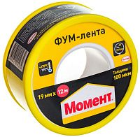 Лента тефлоновая уплотнительная (ФУМ) 19 мм х 12 м Момент 2100816, в шоу-боксе Лента тефлоновая уплотнительная (ФУМ) 19 мм х 12 м Момент 2100816, в шоу-боксе
