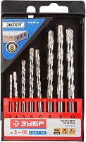 Набор сверл по бетону 3-10 мм, 8 шт, сталь 40, DIN 8039 ЗУБР 29140-H8_z01 Набор сверл по бетону 3-10 мм, 8 шт, сталь 40, DIN 8039 ЗУБР 29140-H8_z01