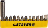 Набор бит 25 мм с магнитным адаптером Stayer Master 2609-H12-z01, сталь Cr-V, 12 предметов в держателе Набор бит 25 мм с магнитным адаптером Stayer Master 2609-H12-z01, сталь Cr-V, 12 предметов в держателе