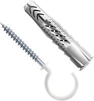 Дюбель UX 8х50 R с кромкой и саморезом с белым крюком RH N K NV Fischer 94627, нейлон, 2 шт в блистере Дюбель UX 8х50 R с кромкой и саморезом с белым крюком RH N K NV Fischer 94627, нейлон, 2 шт в блистере