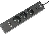 Удлинитель 3 розетки 3 USB-порта Power Cube PC-6B-2M, черный  Удлинитель 3 розетки 3 USB-порта Power Cube PC-6B-2M, черный