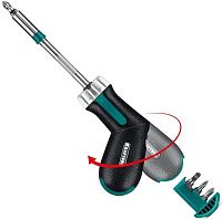 Отвертка реверсивная рычажная с битами Kraftool Extrem 25899, 7 предметов Отвертка реверсивная рычажная с битами Kraftool Extrem 25899, 7 предметов