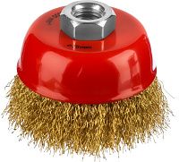 Щетка-крацовка чашечная для УШМ 75 мм, витая стальная латунированная проволока, Mirax 35142-075 Щетка-крацовка чашечная для УШМ 75 мм, витая стальная латунированная проволока, Mirax 35142-075