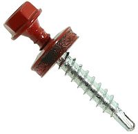 Саморез кровельный со сверлом 4,8х35 RAL 3002 красный кармин Саморез кровельный со сверлом 4,8х35 RAL 3002 красный кармин
